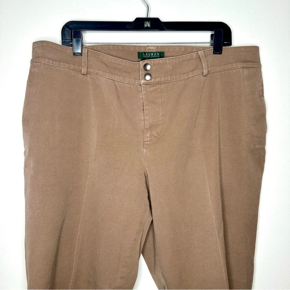 Ralph Lauren Tan Trousers Flat Front Cotton Blend Women’s Size 18W